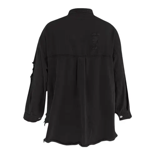 T&C Apparel Black Distressed Denim Jacket Frayed Button Women Size Medium NWOT