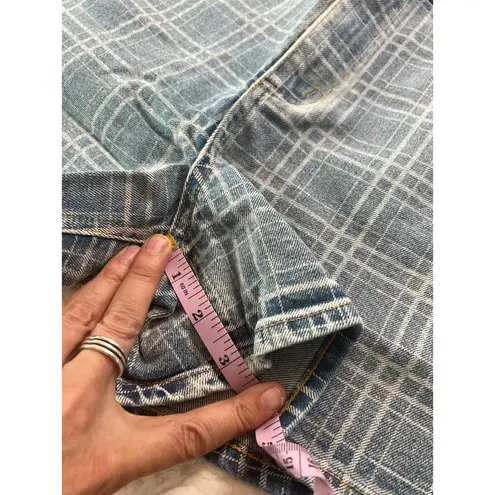 Tractr High Rise Plaid Denim Shorts 4/27 Blue