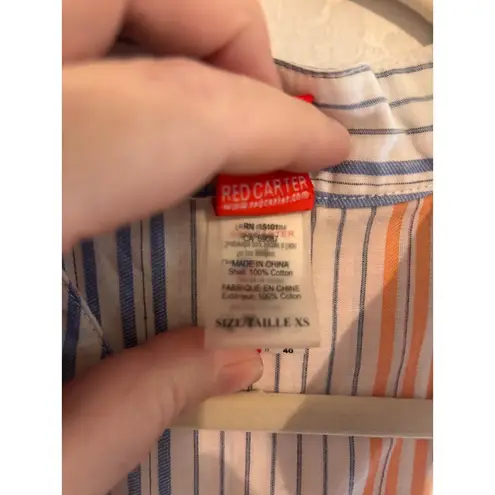 Red Carter Size XS Striped Long tunic top dress 100% Cotton Sleeveless Duster