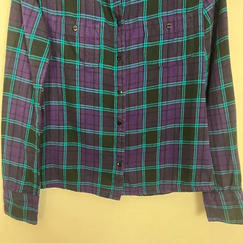Element Plaid Blue & Purple Women's Flannel Button Down Shirt Size Small