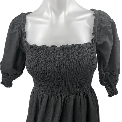 Hill House Home Nesli Black Puff Sleeve Smocked Tiered Midi A