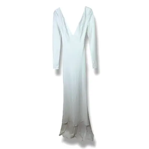 Lulus NWT Extravagant Love White Backless Long Sleeve Ruched Maxi Gown Dress