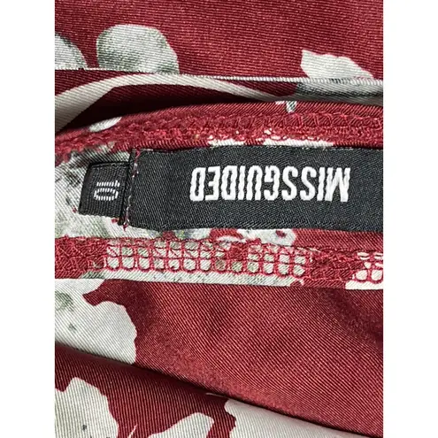 Missguided  Red Floral Satin V-Neck Open Back Short Sleeve Mini Shirt Dress Sz 10