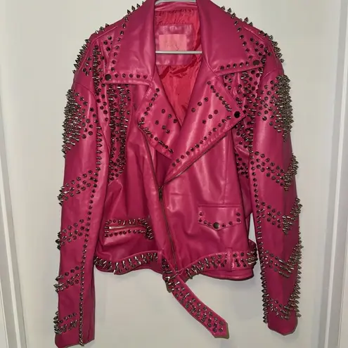 NWOT Azalea Wang Hot Pink Vegan Leather Studded Moto Jacket Plus 3x SOFI 3xl