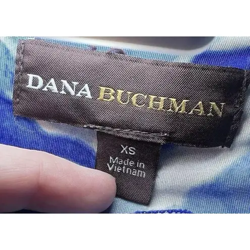 Dana Buchman Tunic Shirt Womens Size XS Blue Floral Dressy Office Career Party