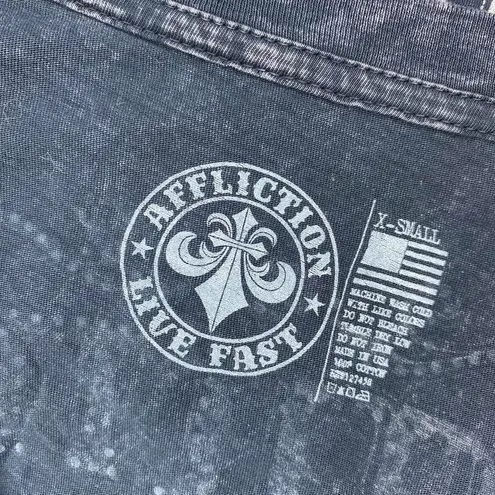 Affliction Vintage Y2K Live Fast Black Gem Rhinestone Cross Printed Tee