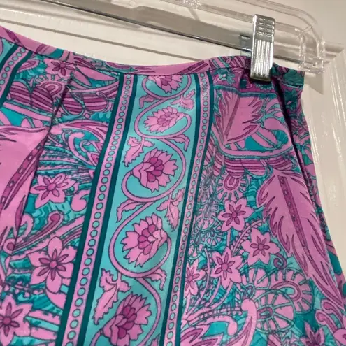 Boho Queens Size S Silk Blend Pink Mandala Paisley Lightweight Zip Midi Skirt