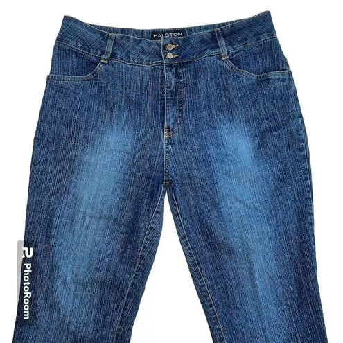 Halston Dark Wash Straight Leg Trouser Jeans PT1437 Size 10 Double Button Blue