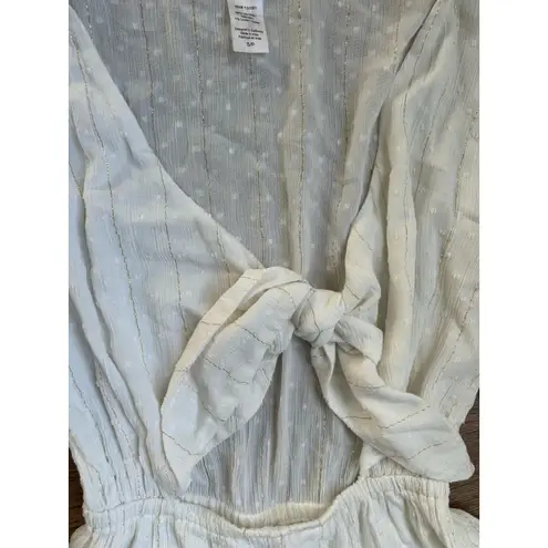 L*Space Stay Golden Dress White Long Sleeve Front Keyhole Gold Stripes Small