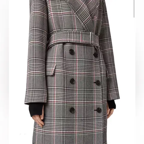 All Saints Tyla Check Plaid Wool Blend Belted Long Trench Coat