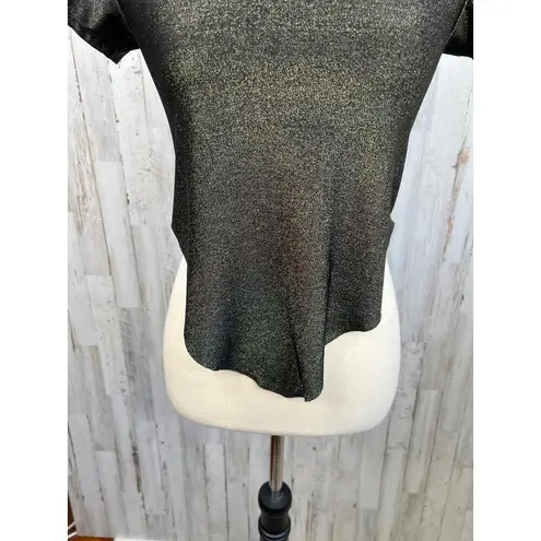 VYB Metallic Asymmetrical Hem Top Short Sleeves Swim Cover Crop SM Black