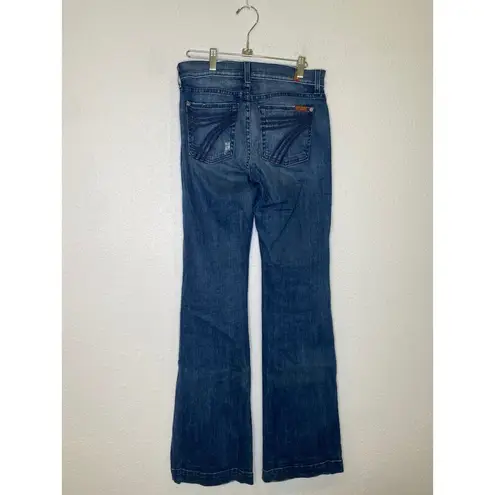 7 For All Mankind 7FAMK Dojo Flare Denim Jeans EUC Sz 27 Long Inseam Distressed Cotton USA