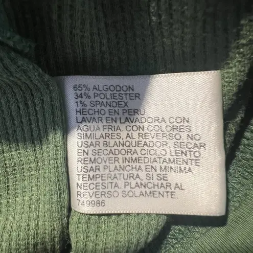 Y2K Green Long Sleeve Waffle Knit Shirt Tunic Large Graphic Size M