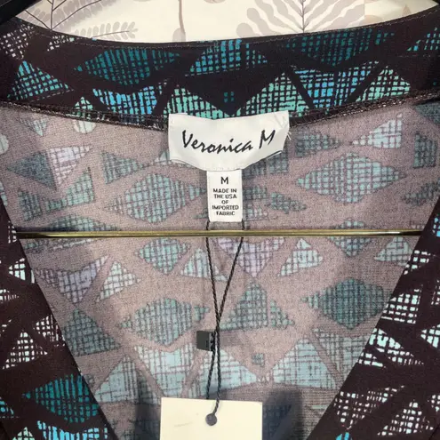 Veronica M Geometric Print Tie Waist Dress Size M Made in USA Boho Stretch NWT