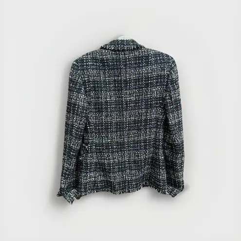 Akris Punto Deep Navy White Black Tweed Mock Double-Breasted Blazer Size 4