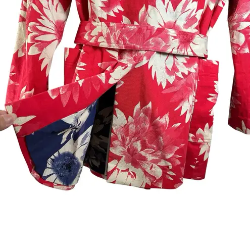 NWT Austin Reed Red Floral Retro Luxe Belted Double Breasted Blazer Jacket M Size M