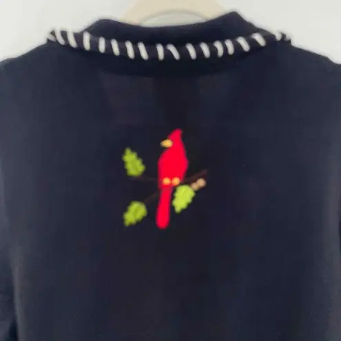 Breckenridge Vintage Sweater Cardigan Large Black Cardinal Embroidered Ramie