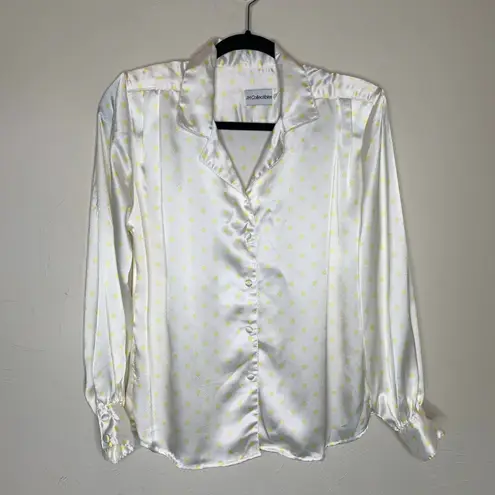 J.H. Collectibles Satin Polka Dot Blouse White Yellow Sz 6