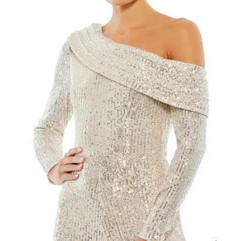 Mac Duggal 26596 SEQUINED DROP SHOULDER LONG SLEEVE JUMPSUIT Nude Gold 10