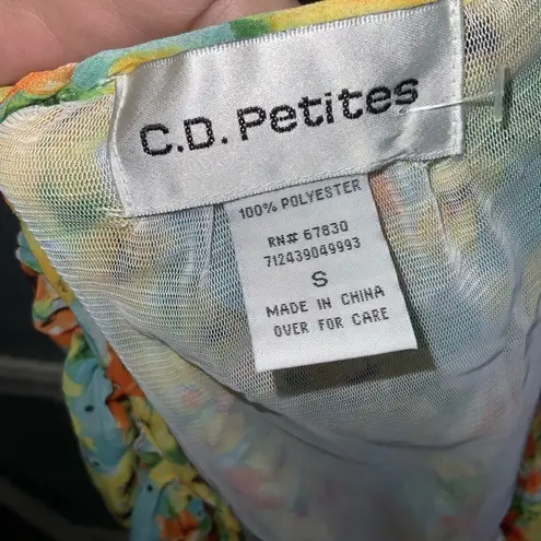 C.D. Petites Pastel Floral With Sequins Chiffon Shirred Top 3/4 Sleeves Sm NWT Yellow