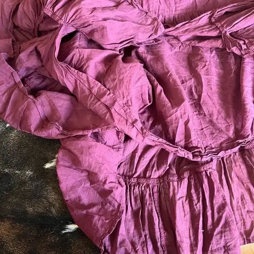 ERIKA PENA Tiered Button Down Midi Dress Burgundy OS Bohemian Red Size undefined - Image 9