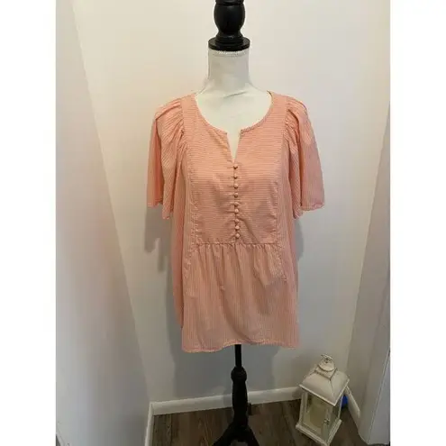 Terra & Sky Pink And White Top Size 0x (14w) NWT Belle Sleeve Tunic Blouse