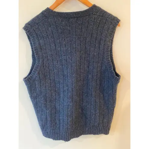 Club Room 100% Pure Wool Striped Button Front Sweater Vest Black Women's Large