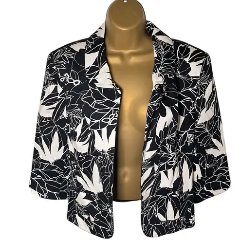 East 5th Y2K Cropped Open Blazer Bold Floral Print Black White L