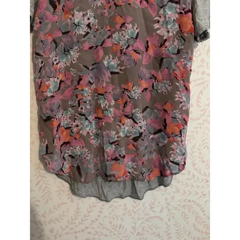 Rebecca Taylor Floral Print 100% Silk Short Sleeve Top