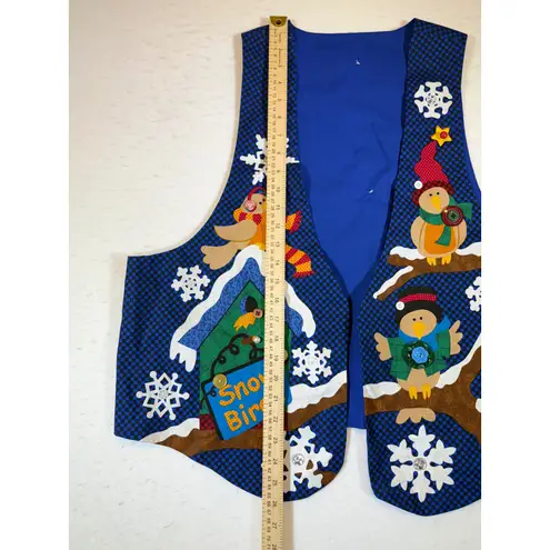Ugly Christmas Vest Women's Blue "Snow Birds" Applique Holiday Party Vest Size L