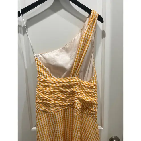 NWOT Peony One Shoulder Gingham Orange & White Midi Dress Mandarin Sz L Size L