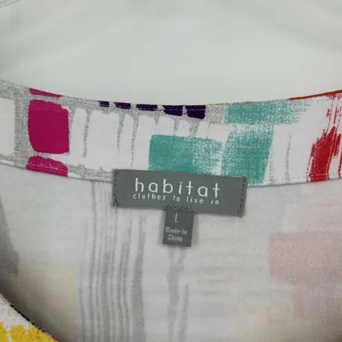 Habitat  Colorful Artsy Top Art to Wear White Yellow Pink Long Sleeve Size L