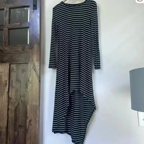 Kaari Blue BlackWhite Stripe Stretch Jersey Knit Hi-Lo Asymmetrical Dress - $99