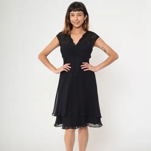 Donna Ricco 90s Silk Black Lace Chiffon Cocktail Dress