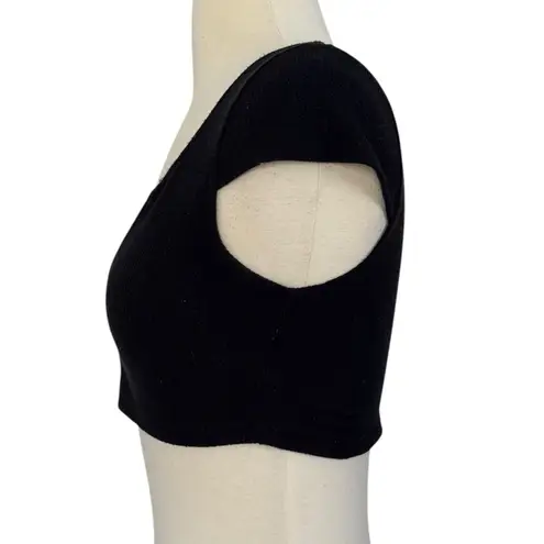 Motel ROCKS Guanna Black Ribbed Mini Crop Top Deep V Neck Cap Sleeve Size XS