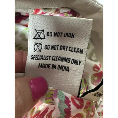 NWT Scully Beige 100% Leather Zip Front Stand Up Collar Jacket Medium #WX13