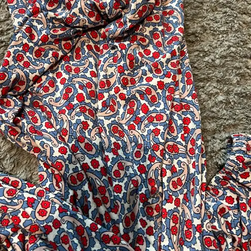 BODEN NWT Ruffle Paisley Jersey Midi Dress D0283 Size 4L Pockets Stretchy Waist Blue