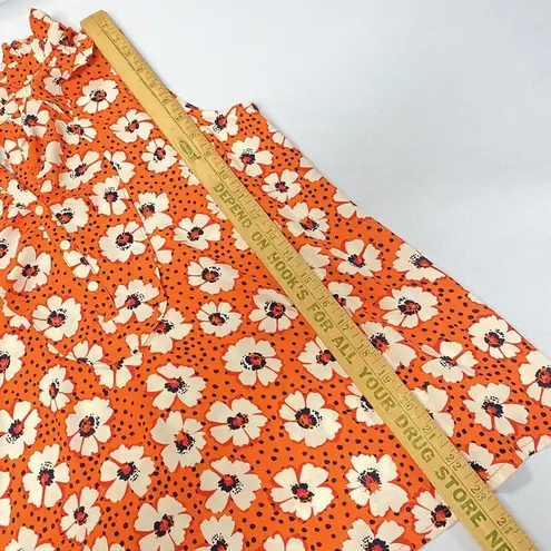 The Loft Floral Orange White Ruffle Neckline Sleeveless Blouse Women's Medium Petite