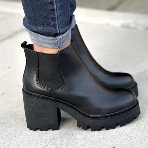Soda Black Chunky Heel Ankle Bootie