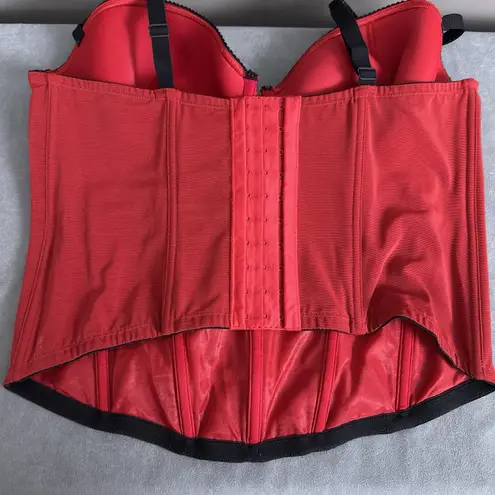 Cacique Bustier Corset Top Size 22/24 Red Black Boned Ruched Underwire Bra