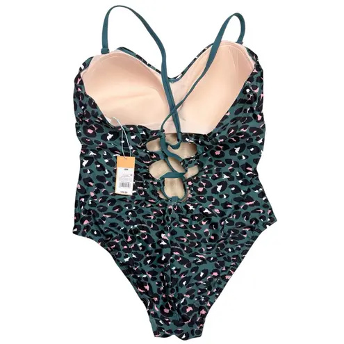 Kona Sol NWT Green Leopard Strappy One Piece Swimsuit Bathing Suit Plus Size 18W