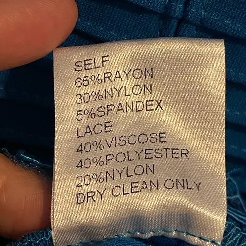 Tadashi Shoji Tadashi Soji size small bright blue dress. Form fitting with lace trim. - Image 11