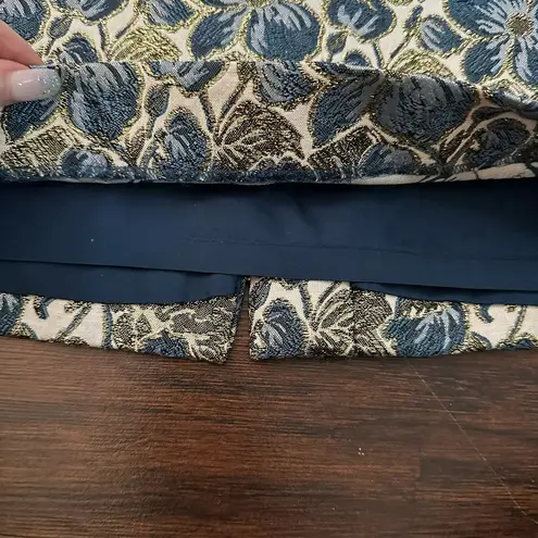 Magaschoni Collection blue gold & cream floral pencil skirt size 8