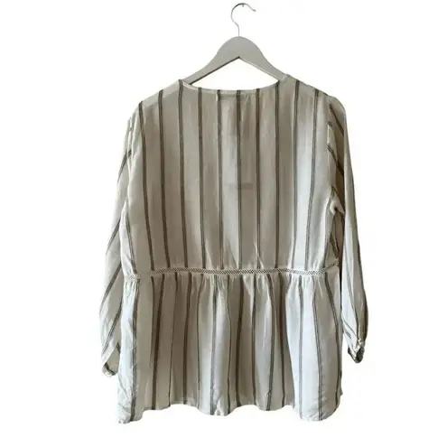 NWT Fever 3/4 Sleeve Blouse, Tan/Ivory Stripes Lace Bohemian Gypsy Sz M #1842 White Size M