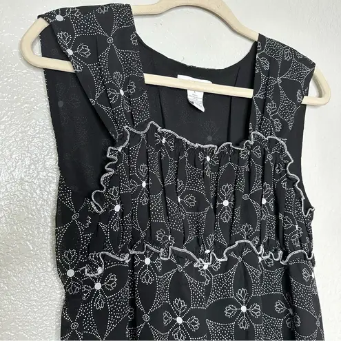 Dress Barn Y2K Vintage  Ruched Black Floral Sleeveless Blouse size large