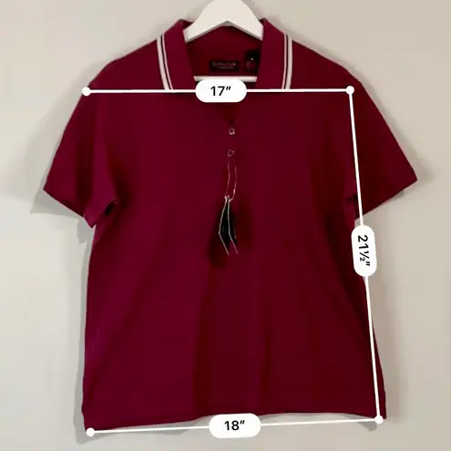 Ultra Club Women’s Whisper Pique Button Short Sleeve Maroon & White NWT Purple Size M