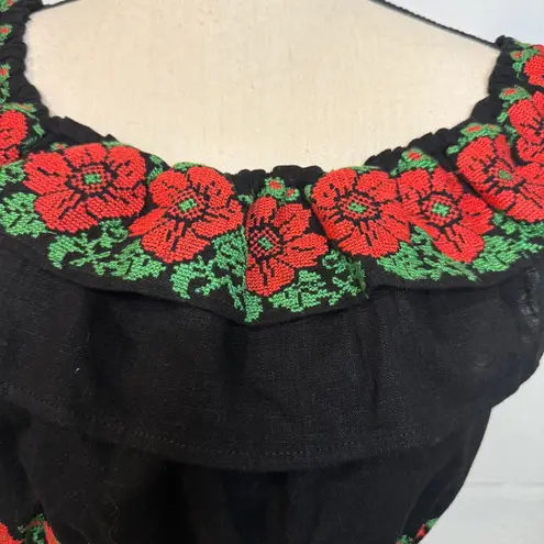 Herencia Collection Black Off the Shoulder Blouse w Red Embroidered Flowers 2XL Size XXL
