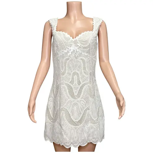 Elliatt Eliza Lace Lattice Mini Dress, Ivory, Medium