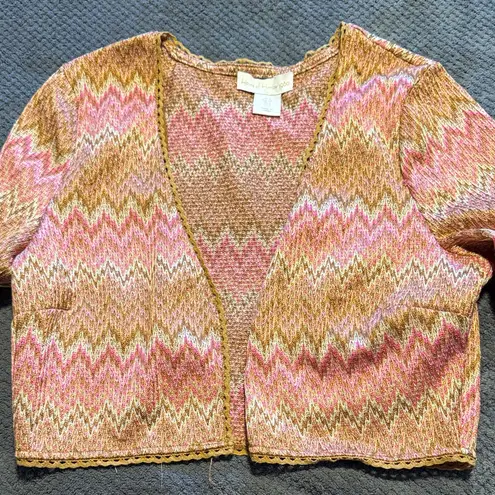 House of Harlow 1960 pink brown chevron open front crop cardigan small
