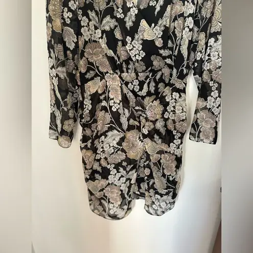 River Island black floral deep v long sleeve dress size 10 NWT